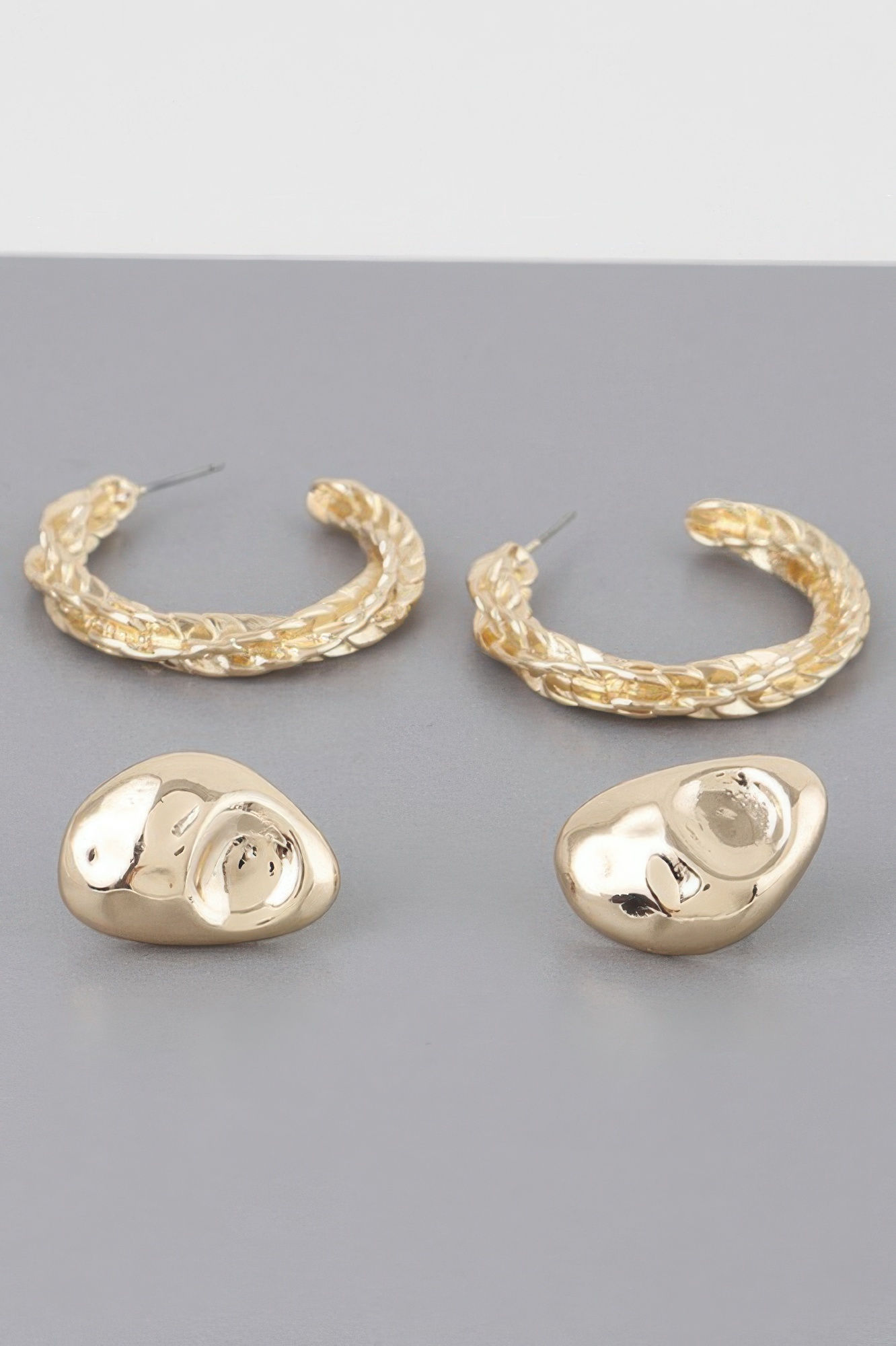 Hammered Hoop Twist Earrings Set