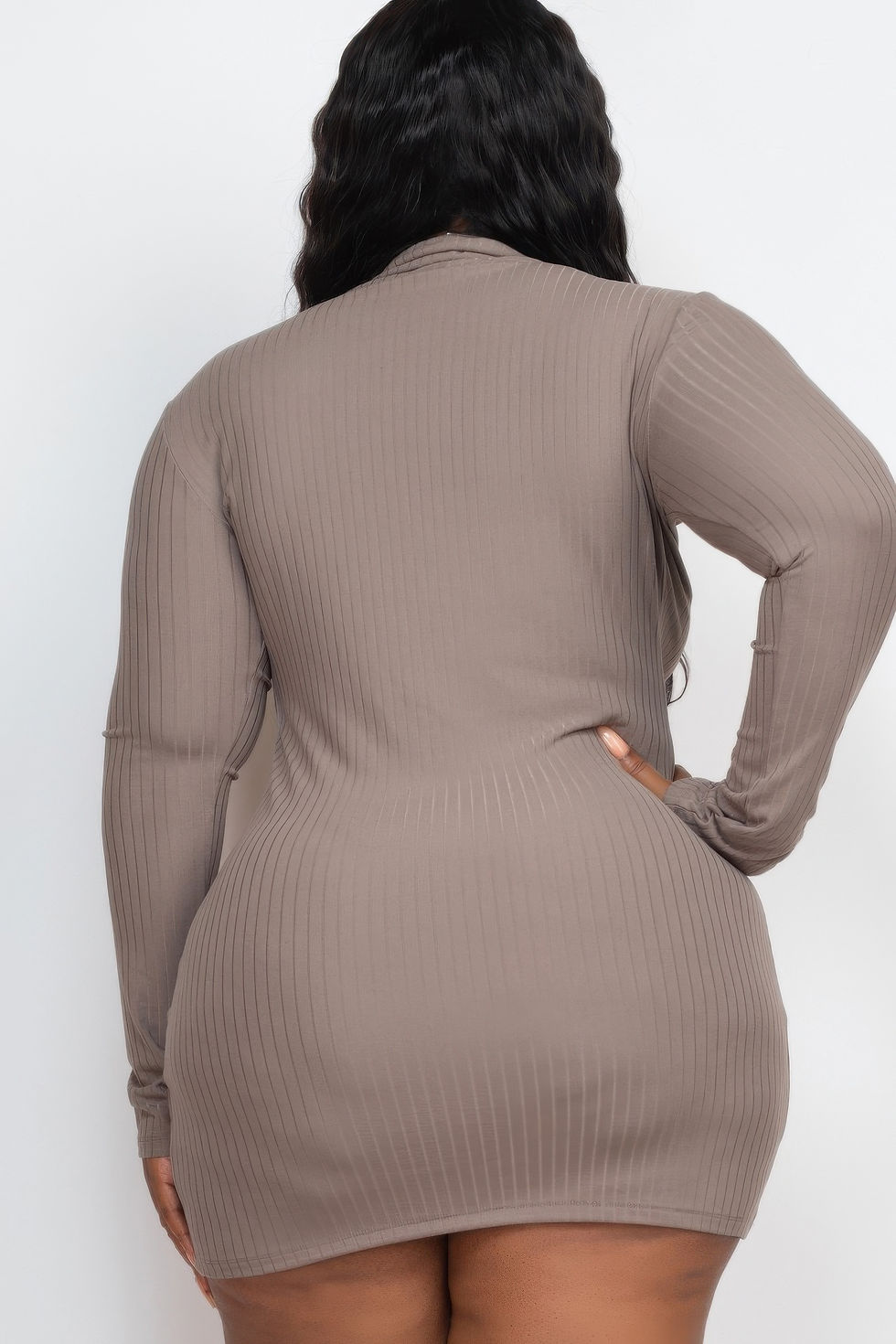 Thumbnail: Plus Size Ribbed Long Sleeve Mock Neck Mini Bodycon Dress