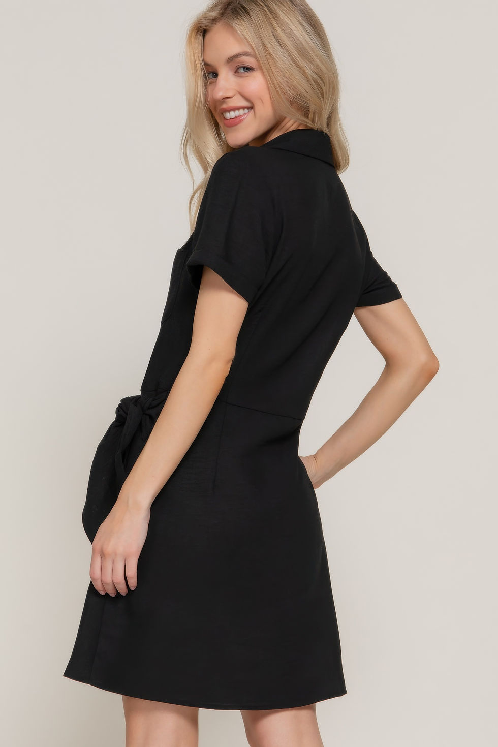 Thumbnail: Button Down Side Bow Linen Effect Mini Dress         