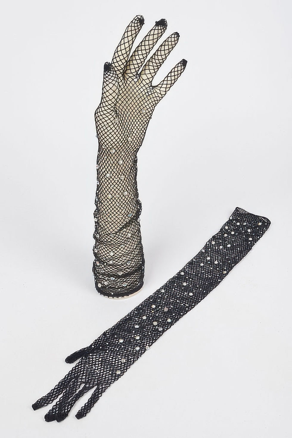 Thumbnail: Rhinestone Mesh Long Gloves