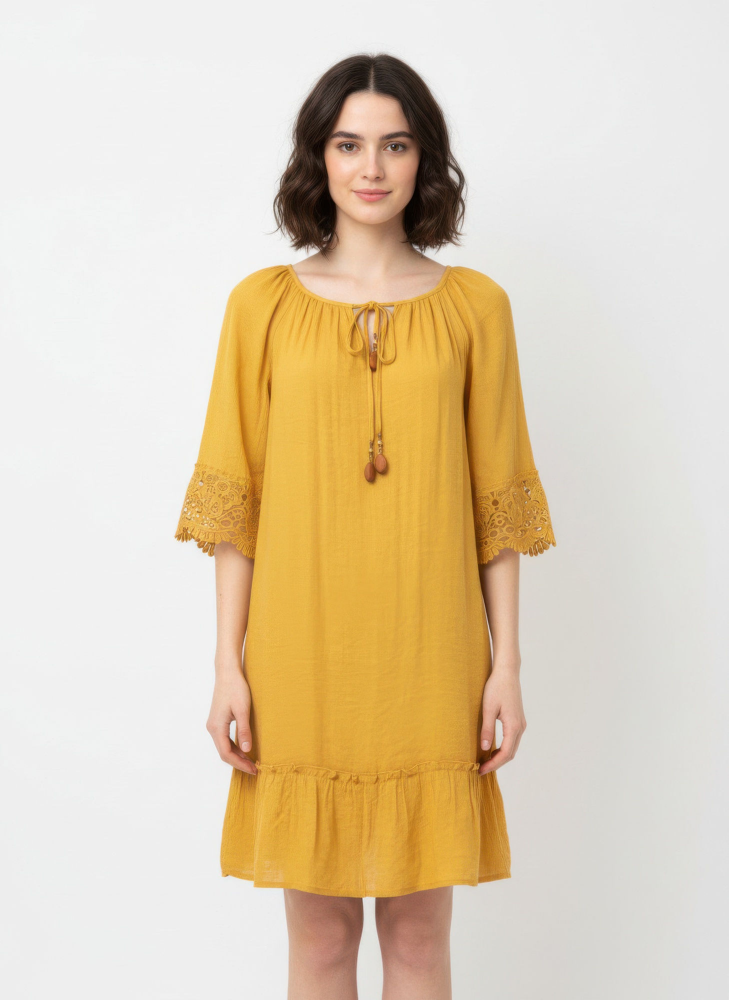 Mlle Gabrielle Solid Elbow Sleeve Dress