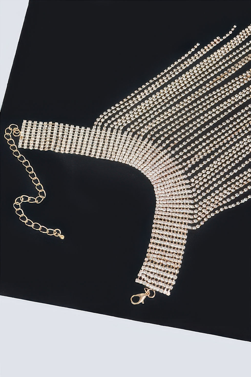 Thumbnail: Rhinestone Choker Tassle Necklace