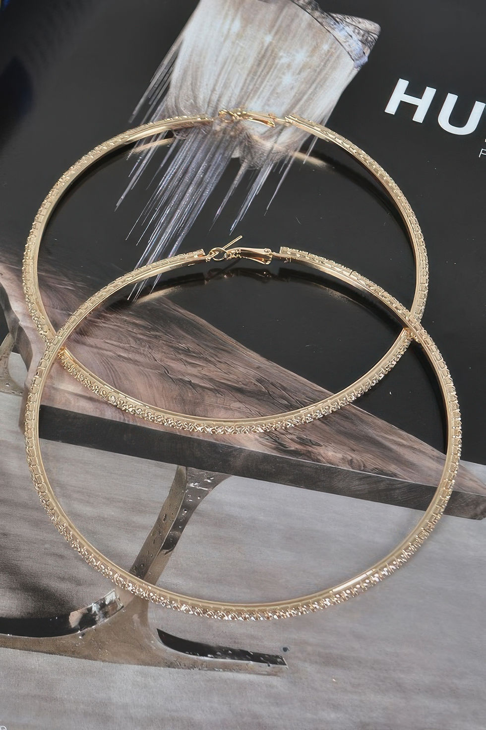 Thumbnail: 10cm Double Rhinestone Hoop Earrings