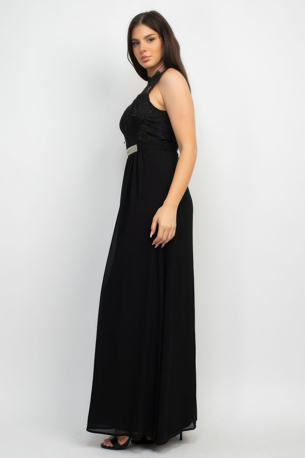 Thumbnail: Jewel Waist-tie Lace Maxi Dress