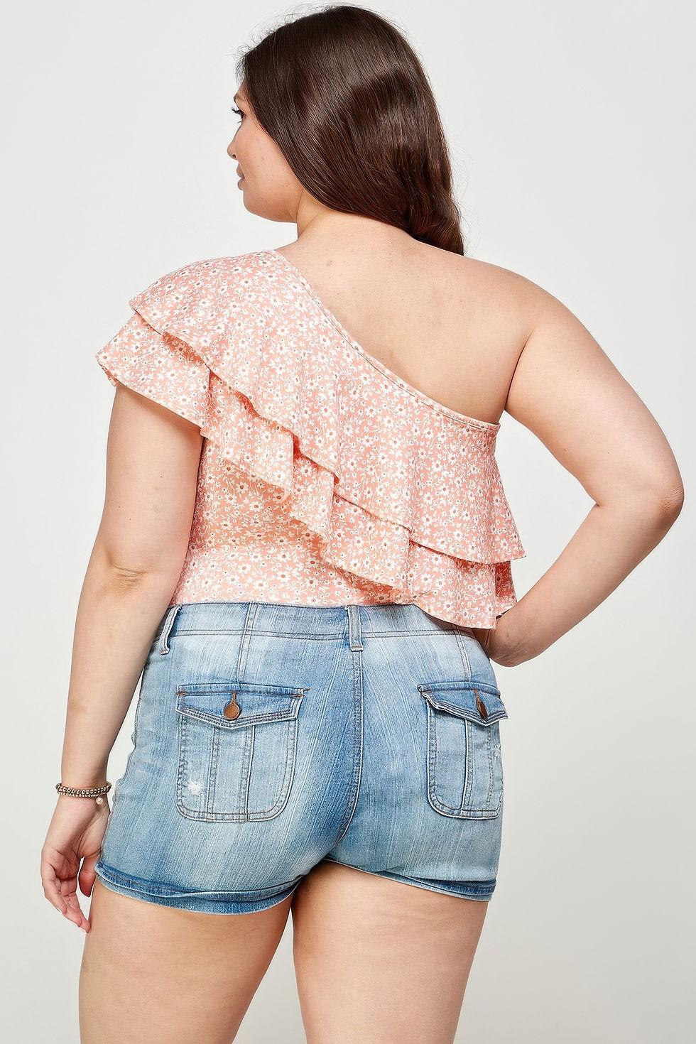 Thumbnail: Plus Size Ditsy Floral One Shoulder Bodysuit