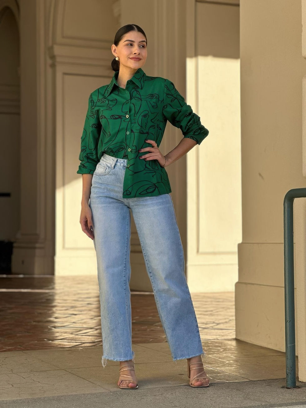 Thumbnail: Face Print Long Sleeve Button Down Blouse          