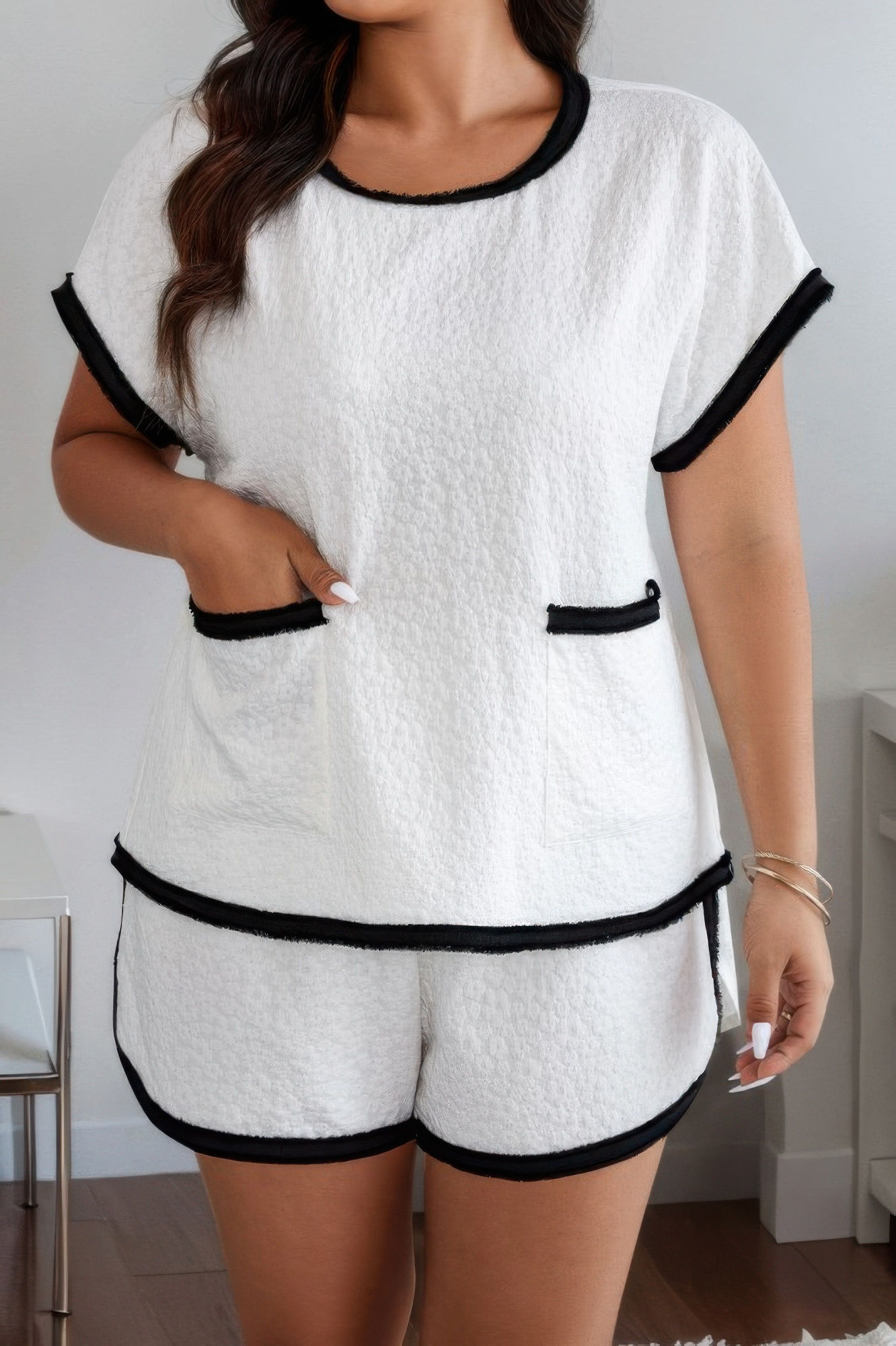 Plus Size Two Pieces Pocket Elastic Waist Sets
