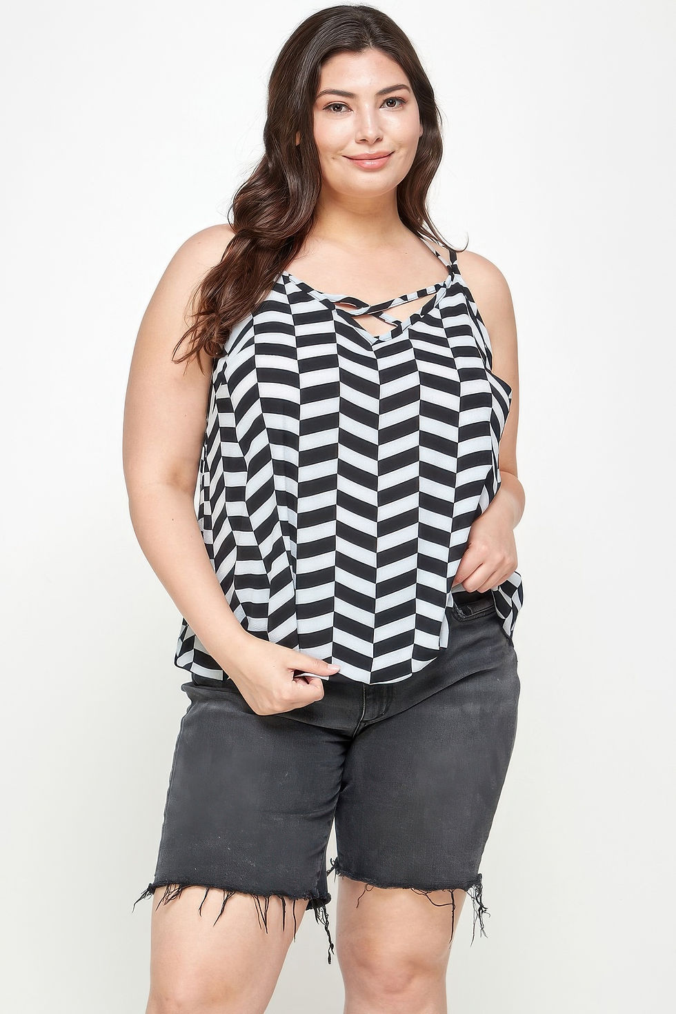 Thumbnail: Plus Size Geometric Top With Double Spaghetti Strap