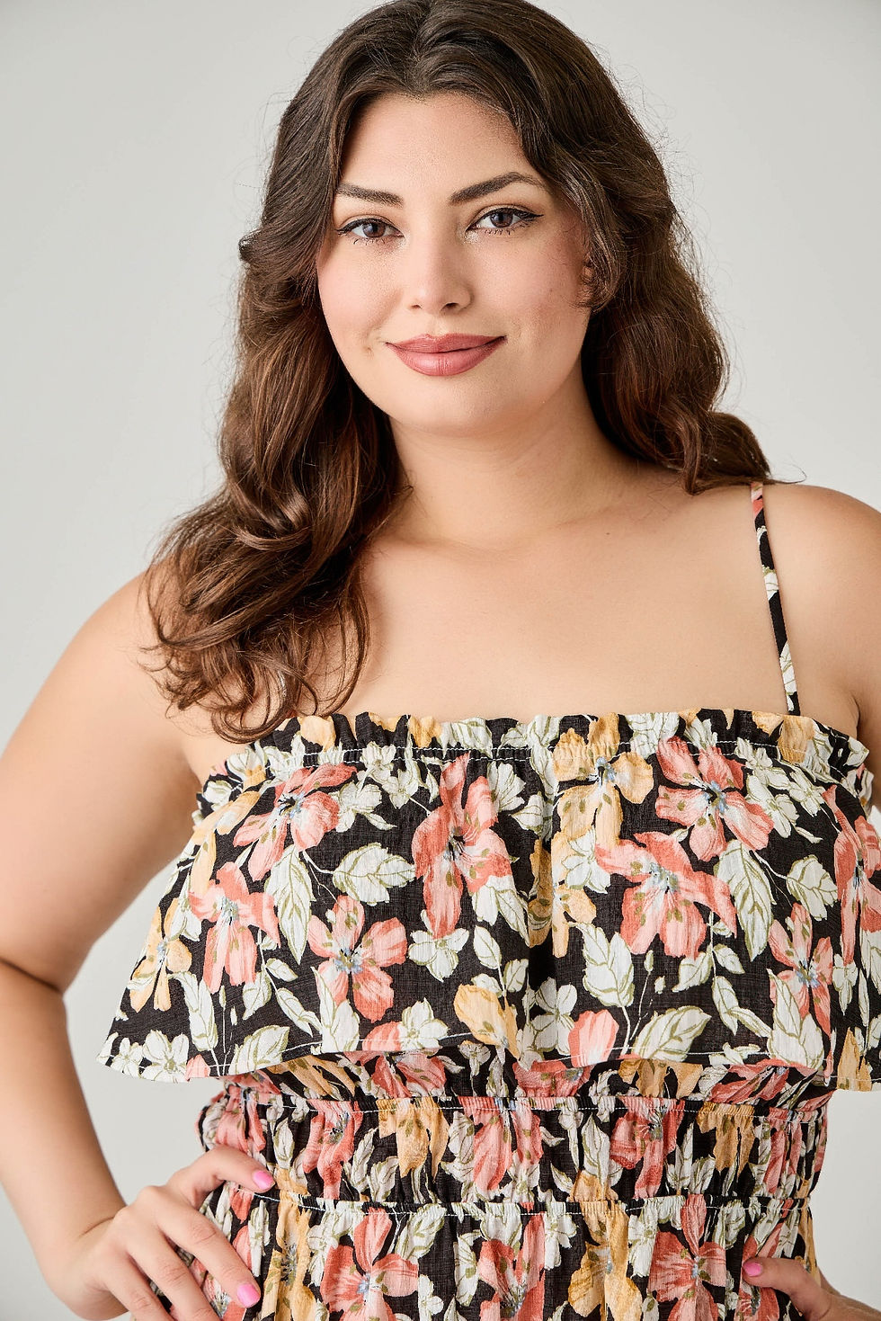 Thumbnail: Plus Size Rayon Challis Floral Ruffled Tier Dress        