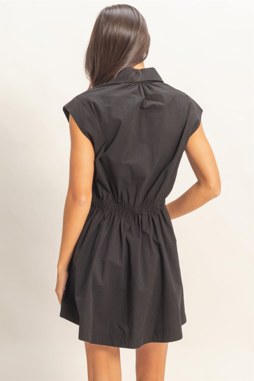 Thumbnail: Sleeveless Collared Shirred Mini Dress