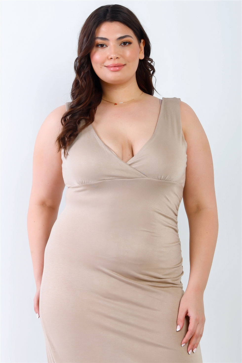 Thumbnail: Plus V-neck Sleeveless Maxi Dress