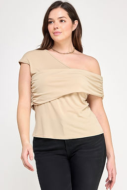 Plus Size One Shoulder Assymetric Knit Crepe Top       