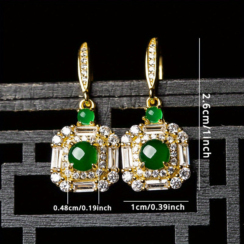 Thumbnail: 1 pair 925 silver inlaid natural jadeite A-grade ice planted with green jade sq
