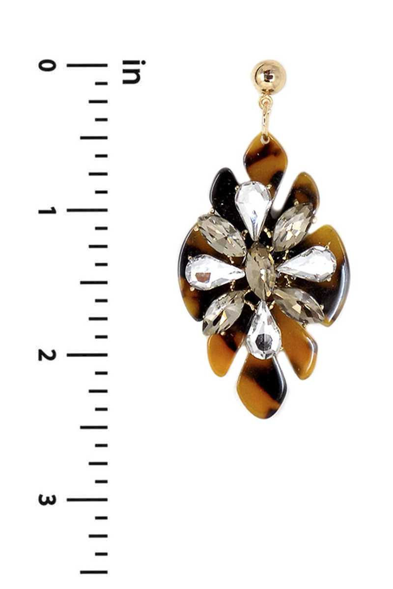 Thumbnail: Acetate Rhinestone Flower Dangle Earring