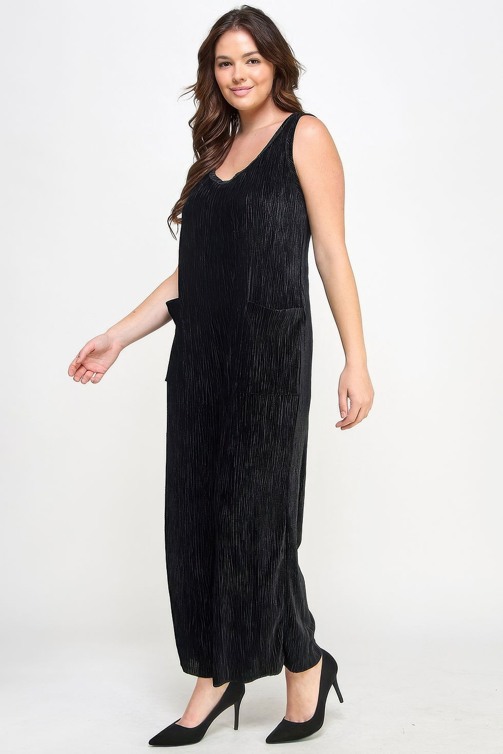 Thumbnail: Velvet Plisse Overall Jumpsuit
