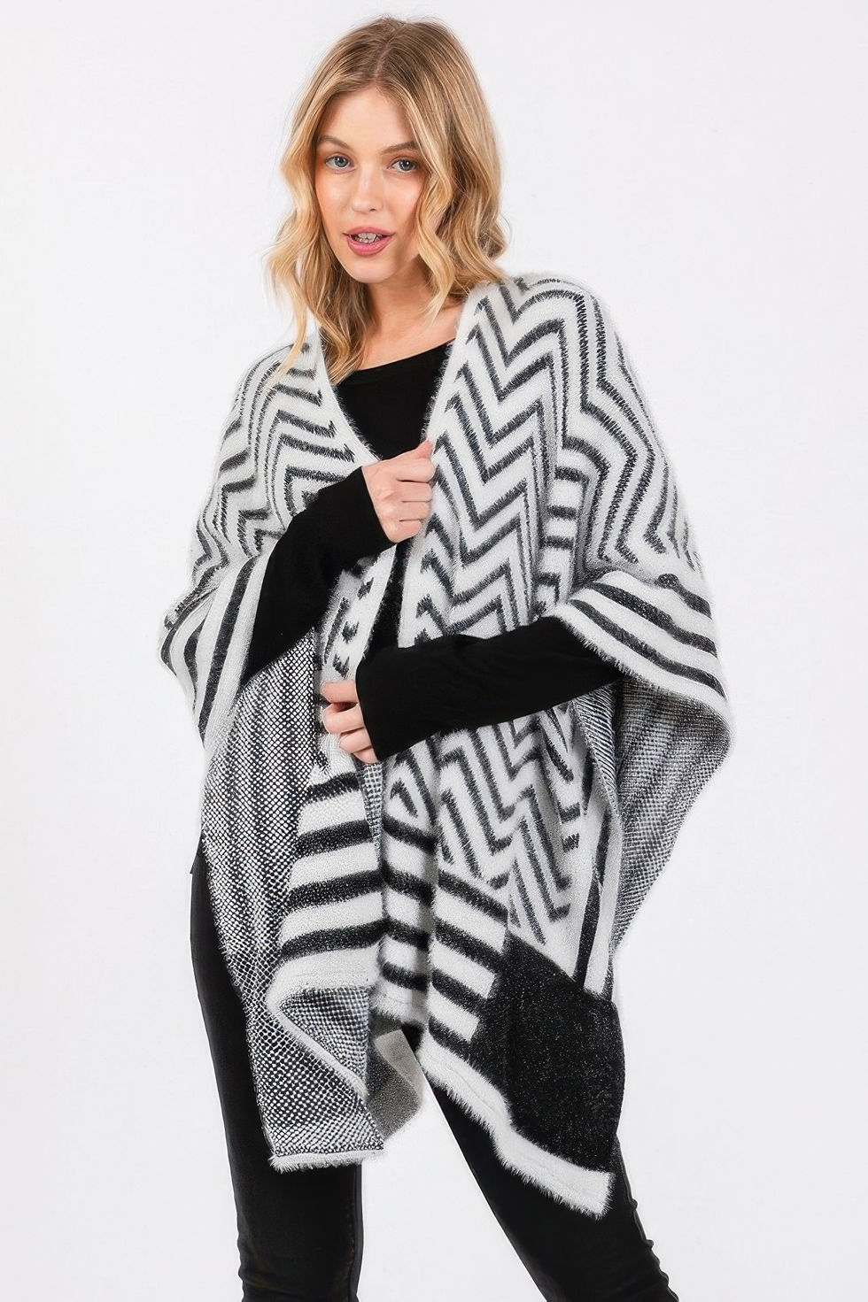 Thumbnail: Fuzzy Chevron Pattern Ruana