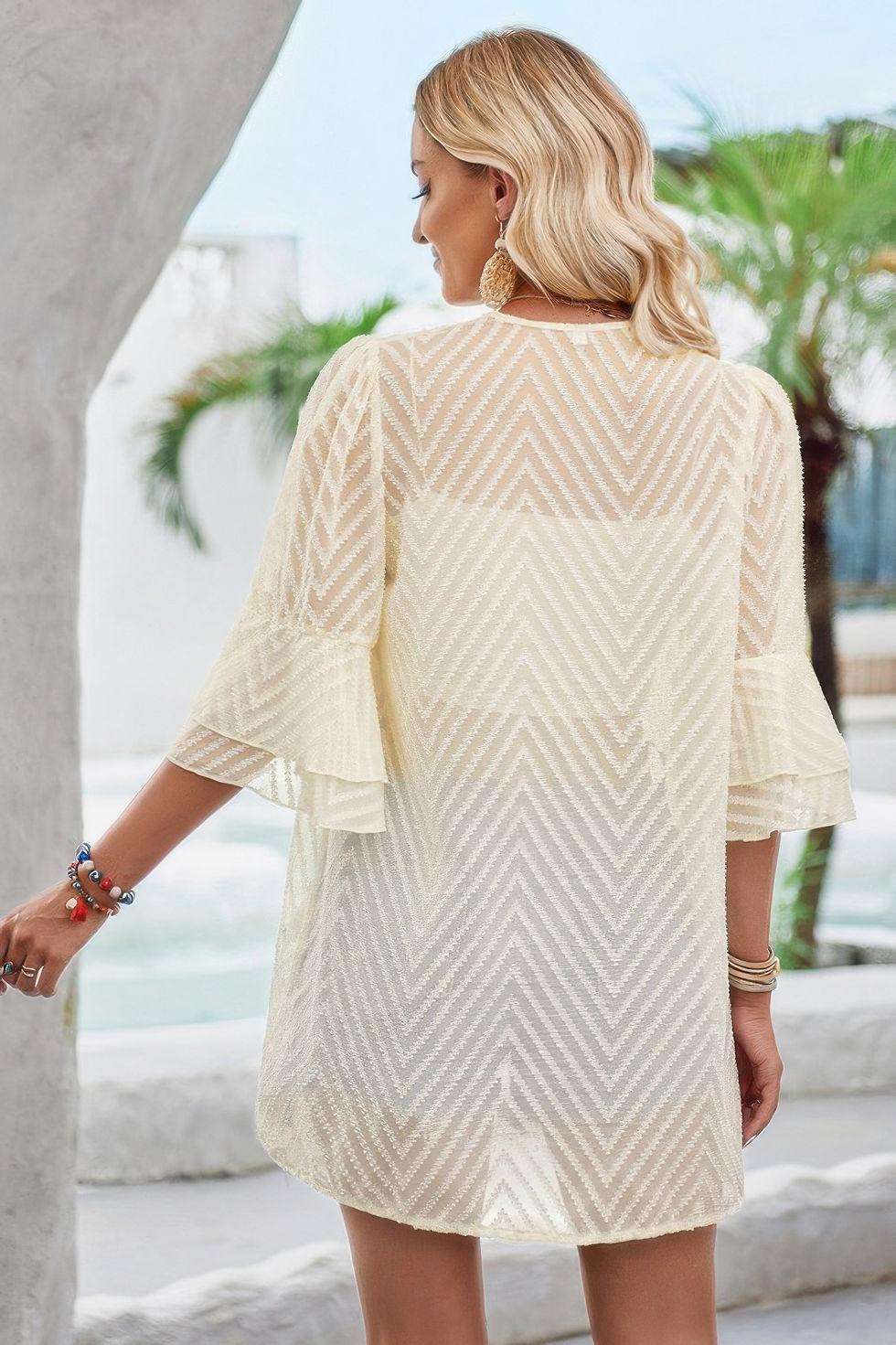 Thumbnail: Double Layer Ruffle Bell Sleeves Cover Up Cardigan