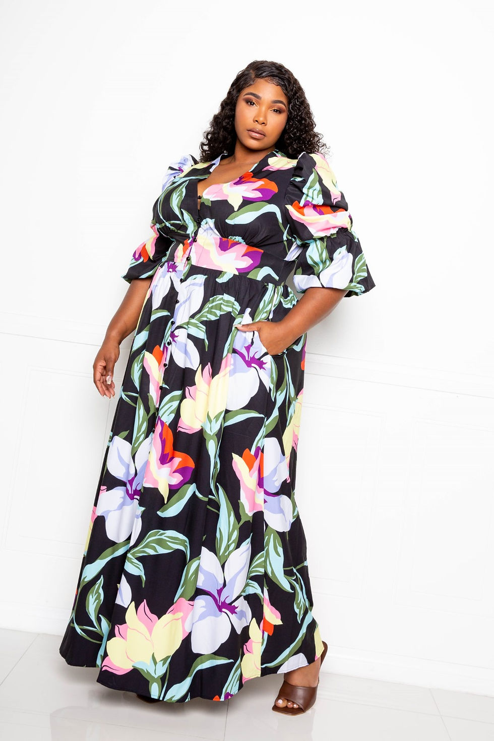 Thumbnail: Puff Sleeve Button Front Dress