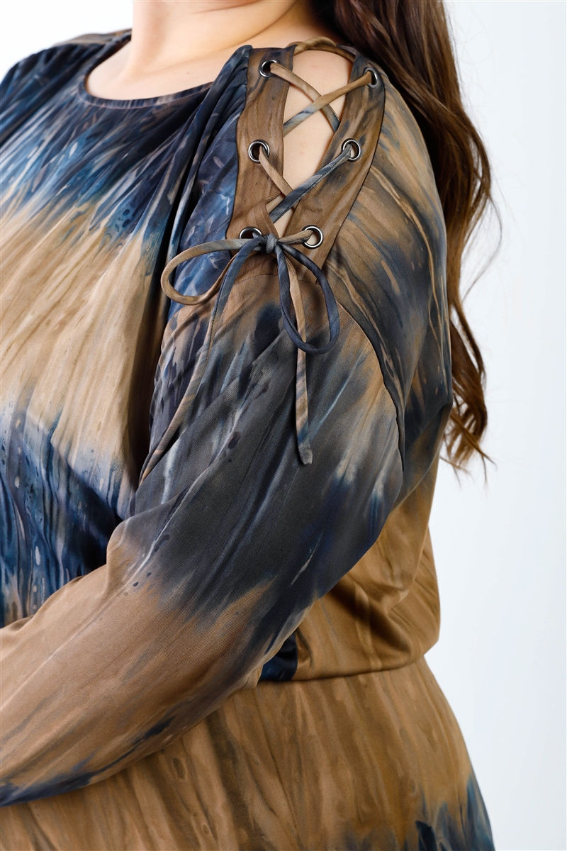 Thumbnail: Plus Tie-dye Lace Up Shoulder Details Back Wrap Cut-out Jumpsuit