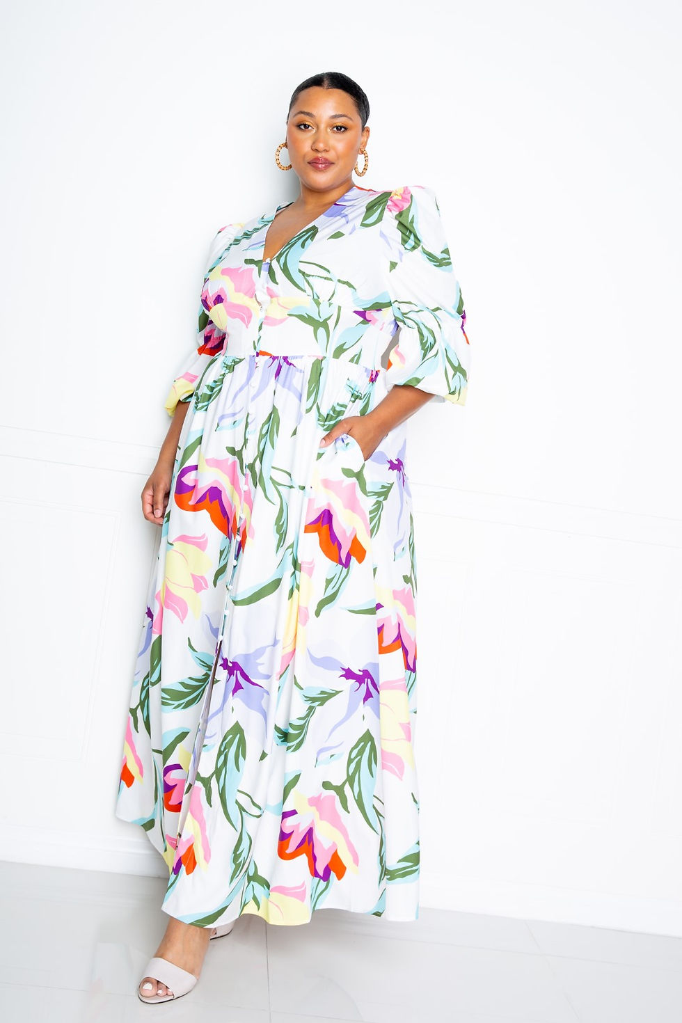 Thumbnail: Puff Sleeve Button Front Dress