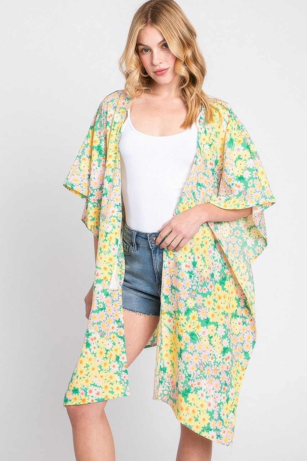 Thumbnail: Flower Print Self-tie Drawstring Open Front Cover