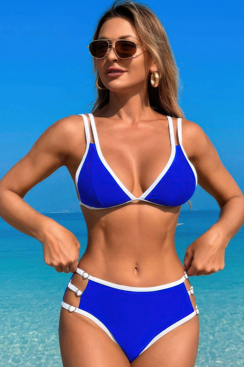Thumbnail: Two Pieces Color Block Cut Out Back Knot Bikini