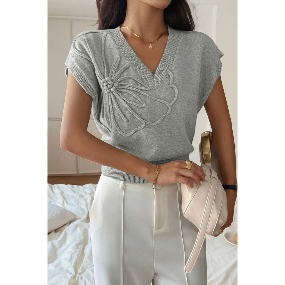Thumbnail: Solid V Neck Sleeveless Knit Loose Vest