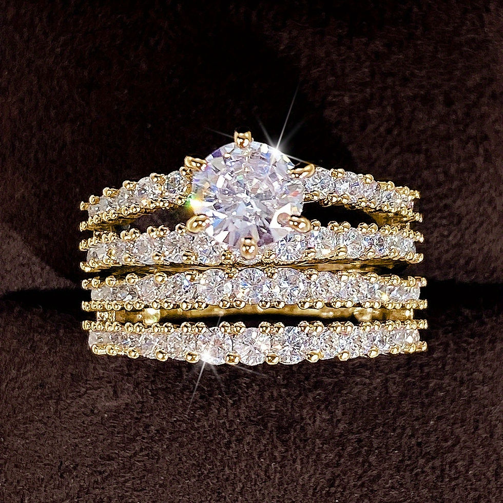 Thumbnail: 2 Pcs/Set Elegant Bridal Wedding Rings - 18K Gold Plated, Classic 6-Prong Zirco