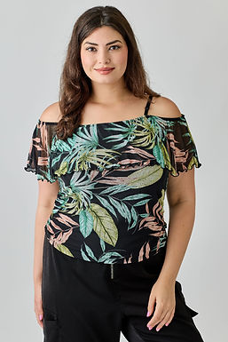 Plus Size Tropical Inspired Off The Shoulder Top