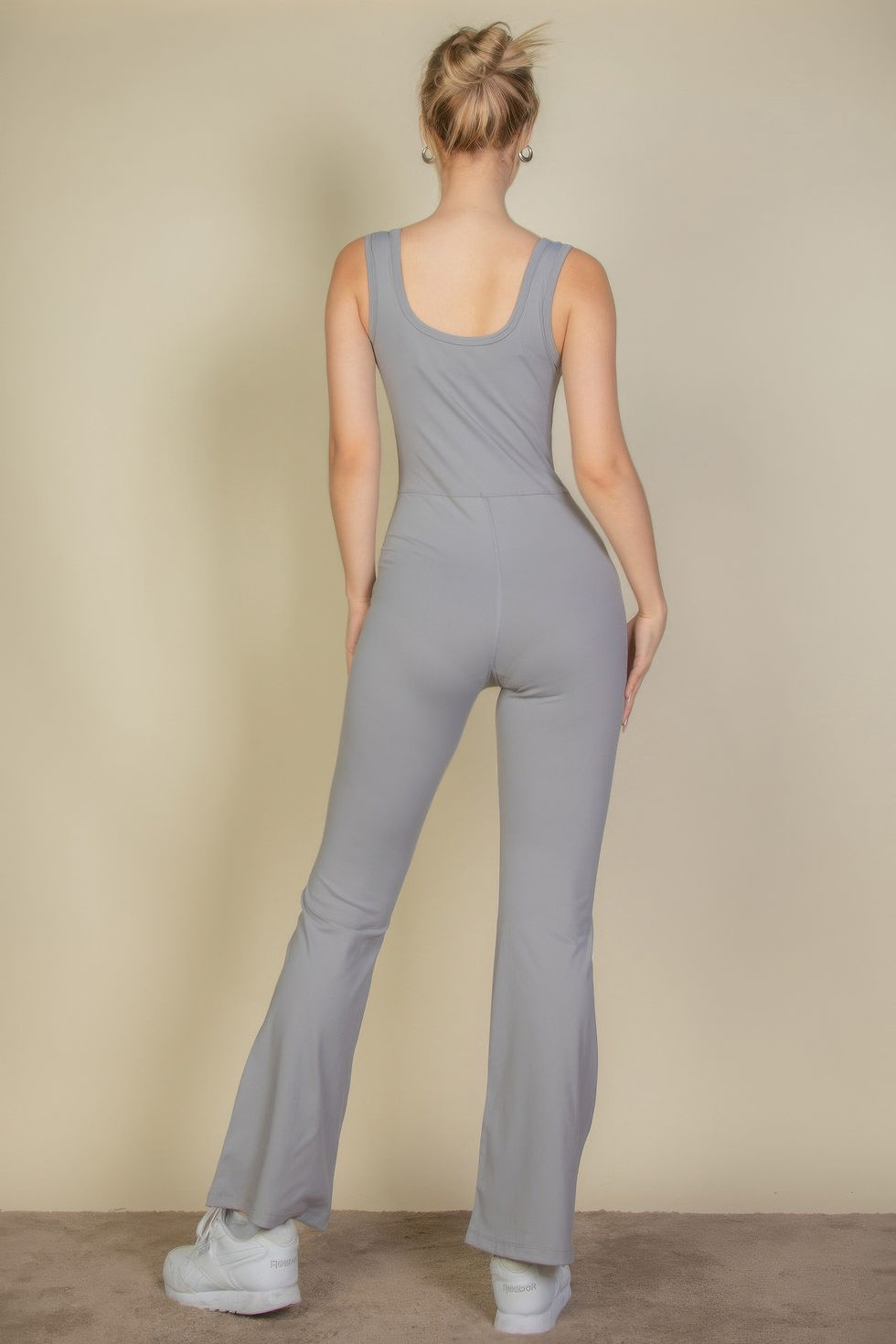 Thumbnail: Solid Flare Leg Sports Jumpsuit