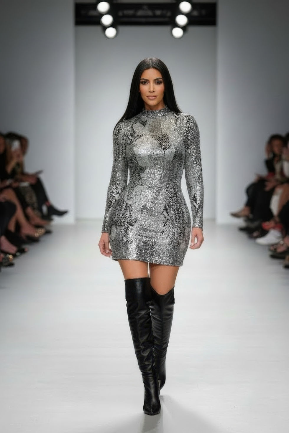 Thumbnail: Long Sleeve Body Con Pu Silver Snake Mini