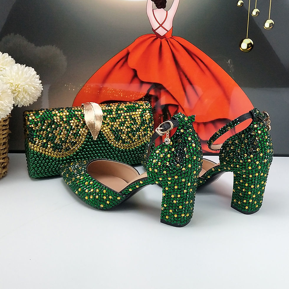 Thumbnail: Green Crystal Bridal Wedding shoes and bag Woman Thin Heel High Pumps Party Eve