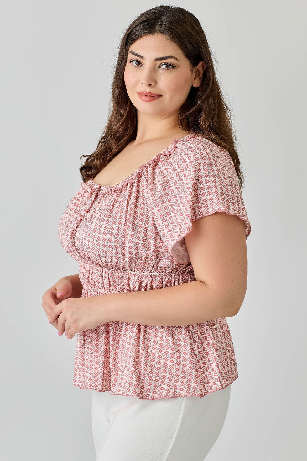 Thumbnail: Plus Size Geometric Challis Print Top