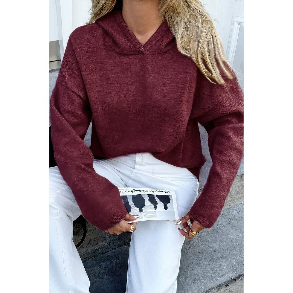 Thumbnail: Solid Knit Long Sleeve Loose Hooded Sweater