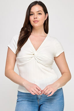 Plus Size Variegated Knit Rib Twist Front Top        