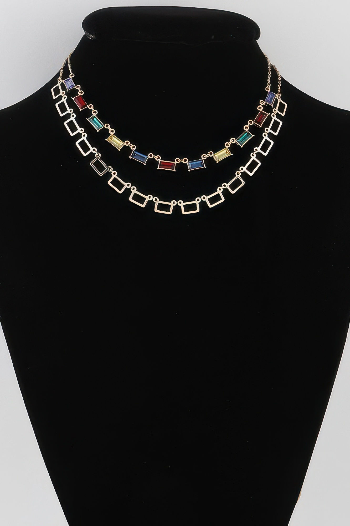 Multi Square Crystal Charm Necklace