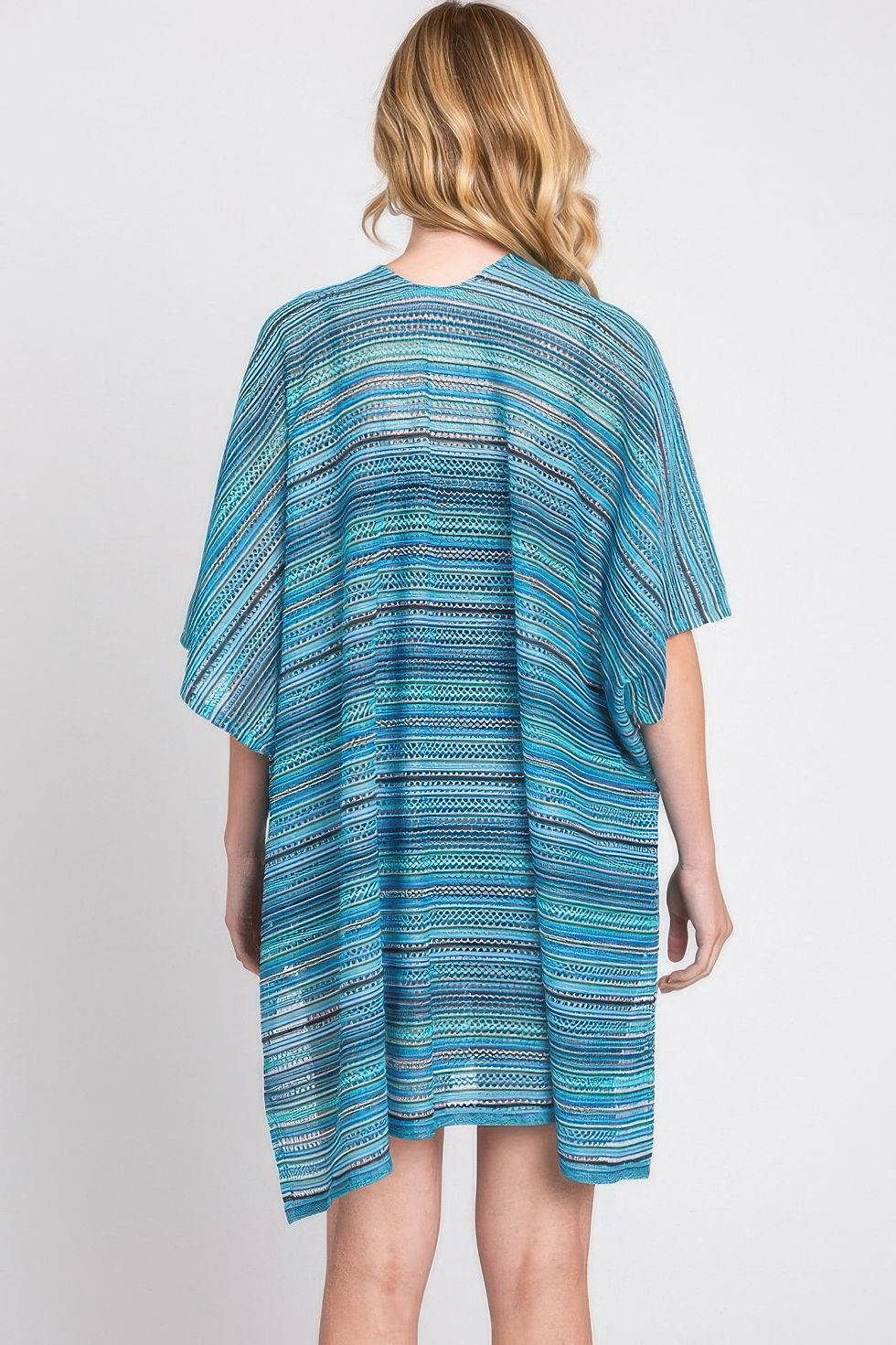 Thumbnail: Multi Color Stripe Crochet Open Front Cover-up