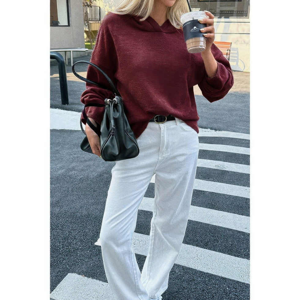 Thumbnail: Solid Knit Long Sleeve Loose Hooded Sweater