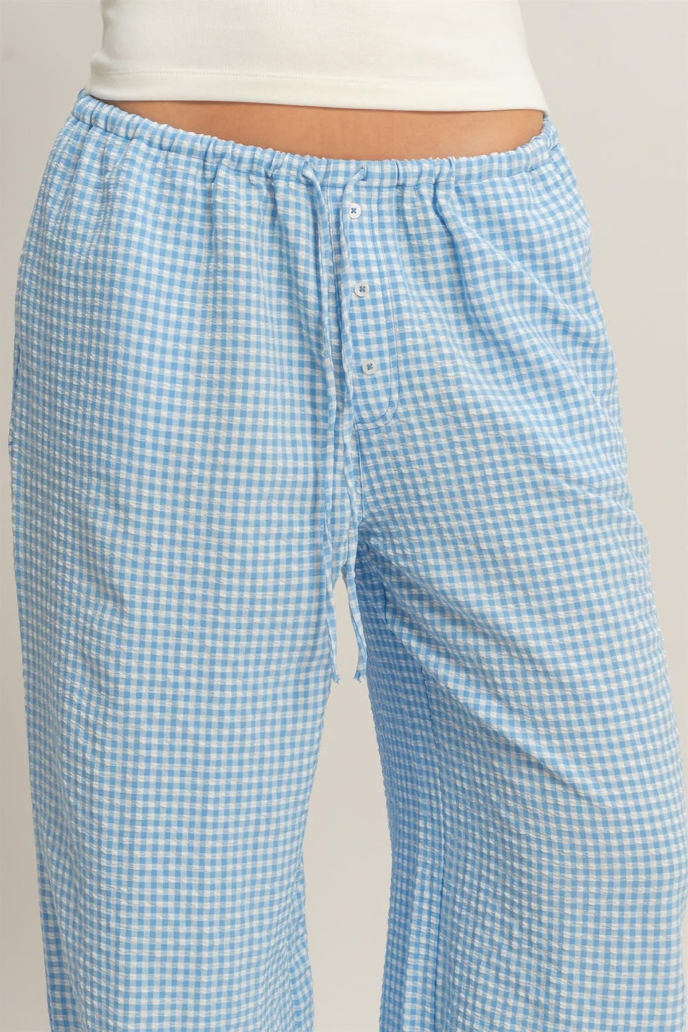 Thumbnail: Gingham Drawstring Wide-leg Pants