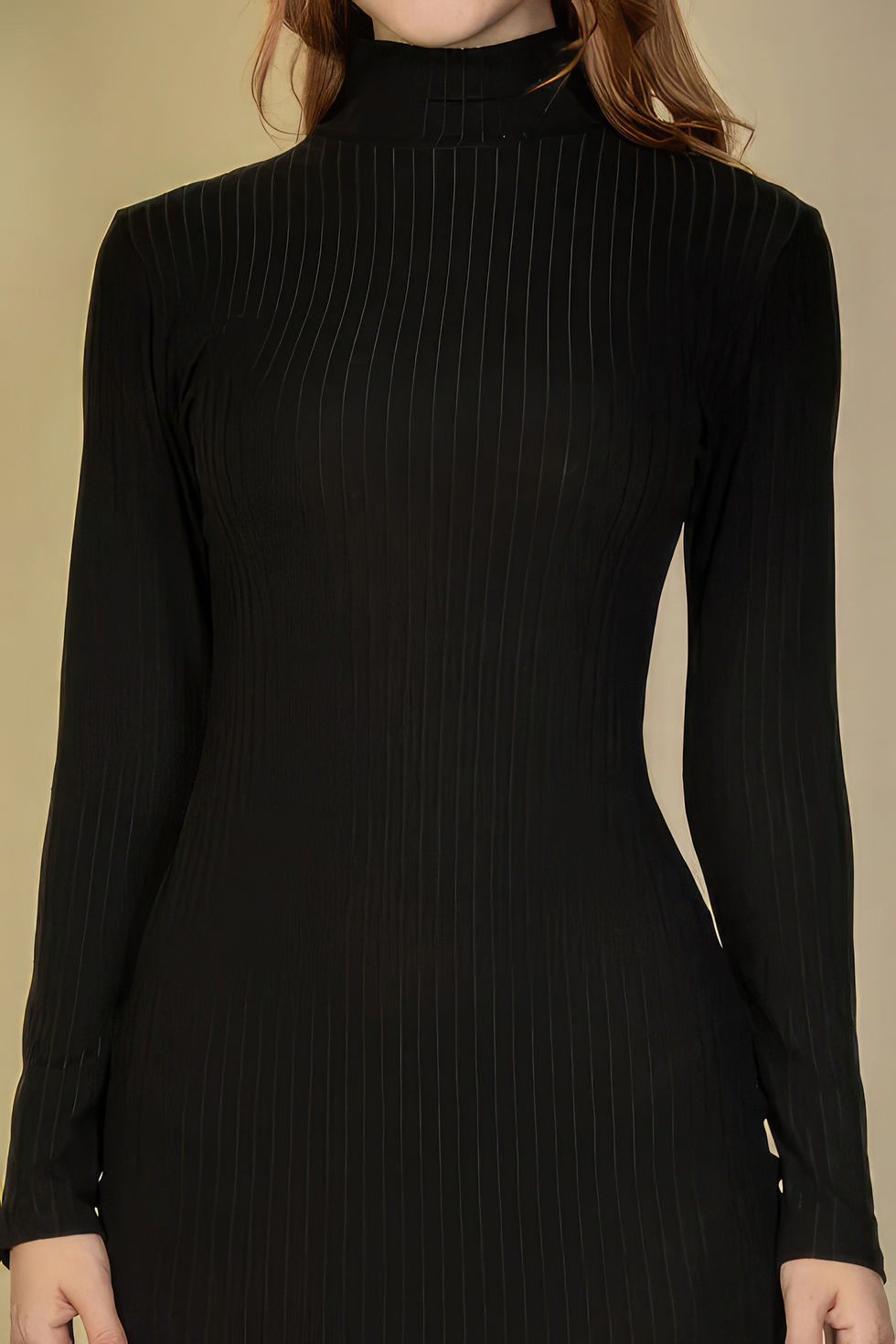 Thumbnail: Ribbed Mock Neck Long Sleeve Bodycon Midi Dress
