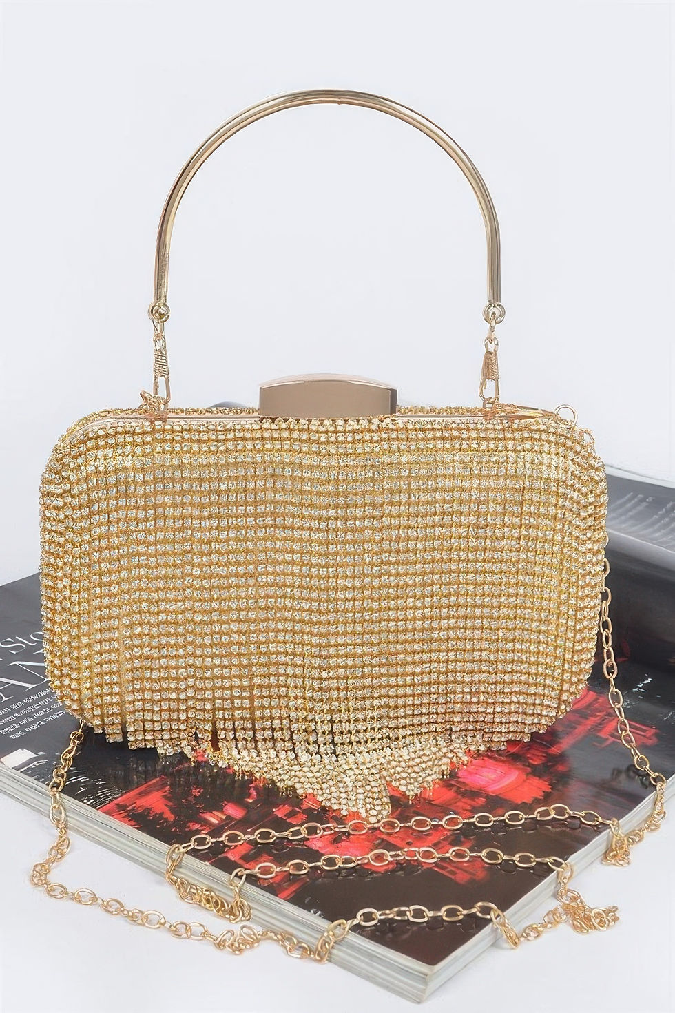 Thumbnail: Rhinestone Fringe Hard Clutch