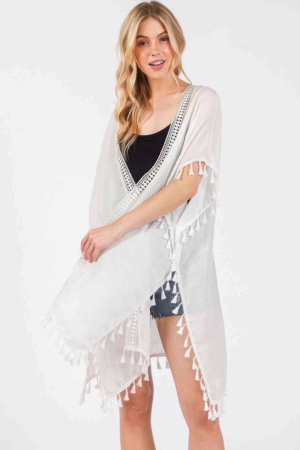 Thumbnail: Crochet And Tassel Trim Cover Up