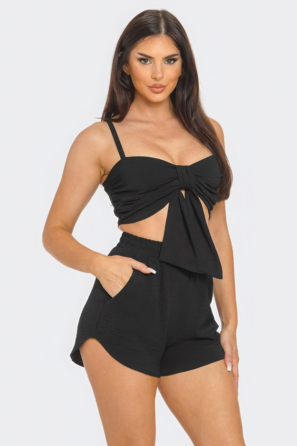 Thumbnail: Front Oversized Bow Twisted Tie Top And Shorts Set