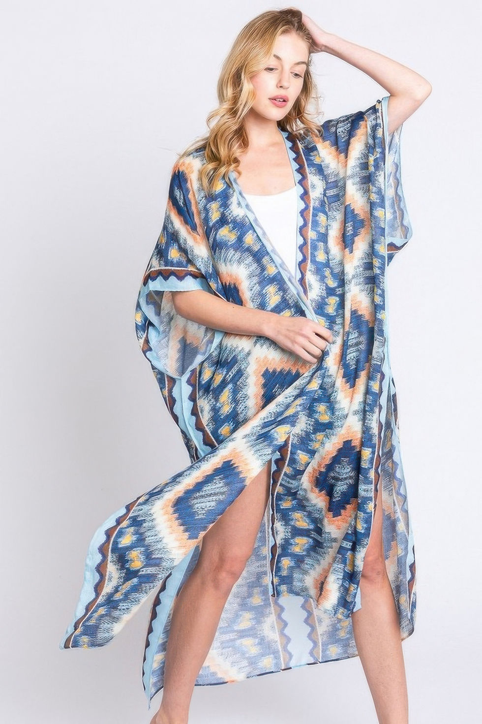 Thumbnail: Aztec Print Open Front Long Kimono