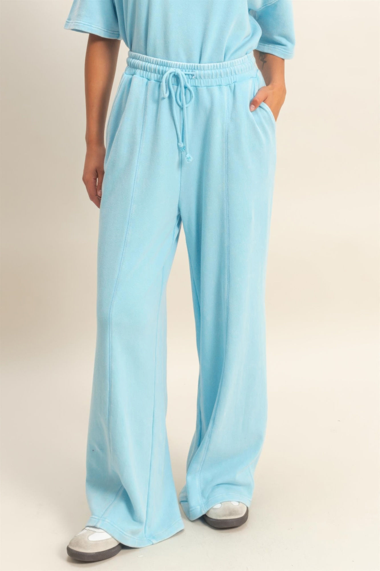 Acid Wash French Terry Wide-leg Pants