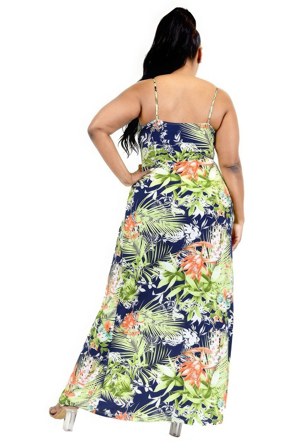 Thumbnail: Plus Tropical Leaf Print Surplice Maxi Dress