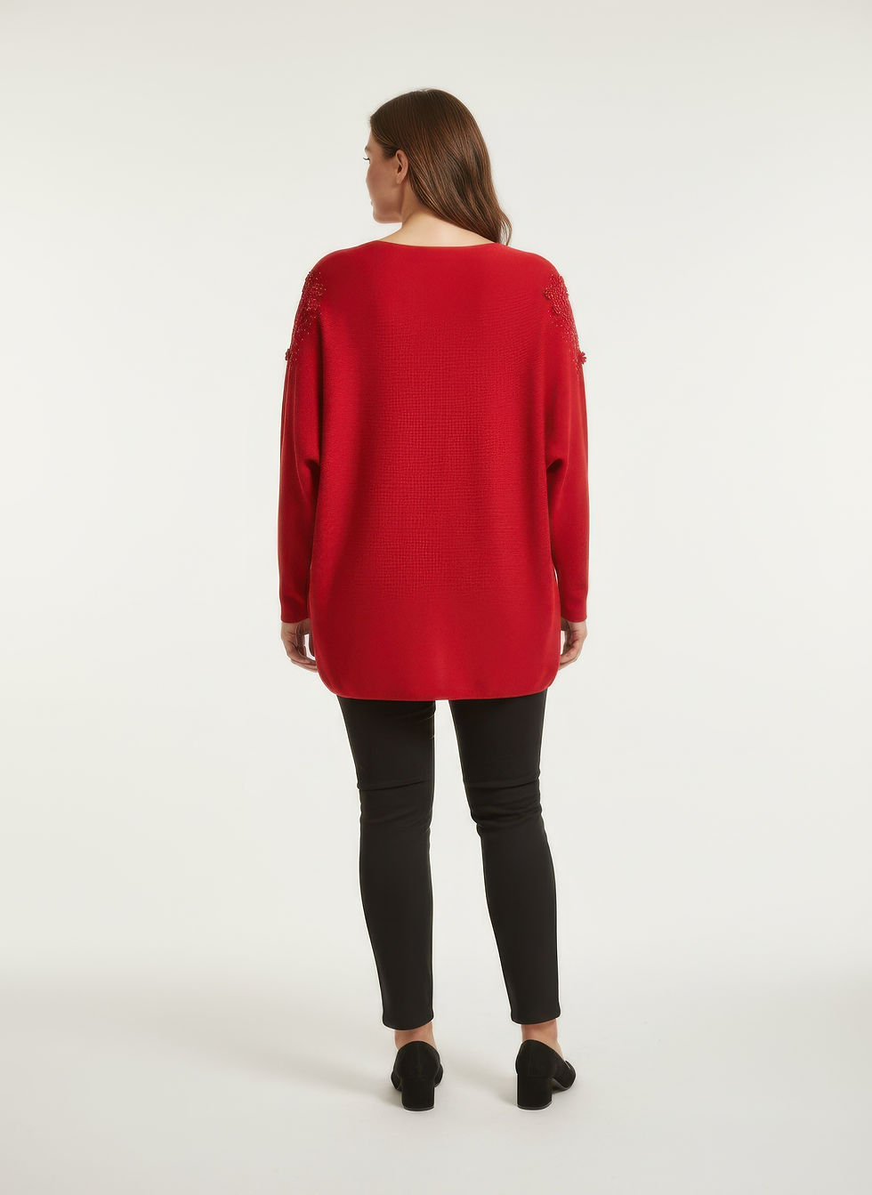 Thumbnail: Crimson Lace Embellished Knit Tunic Top