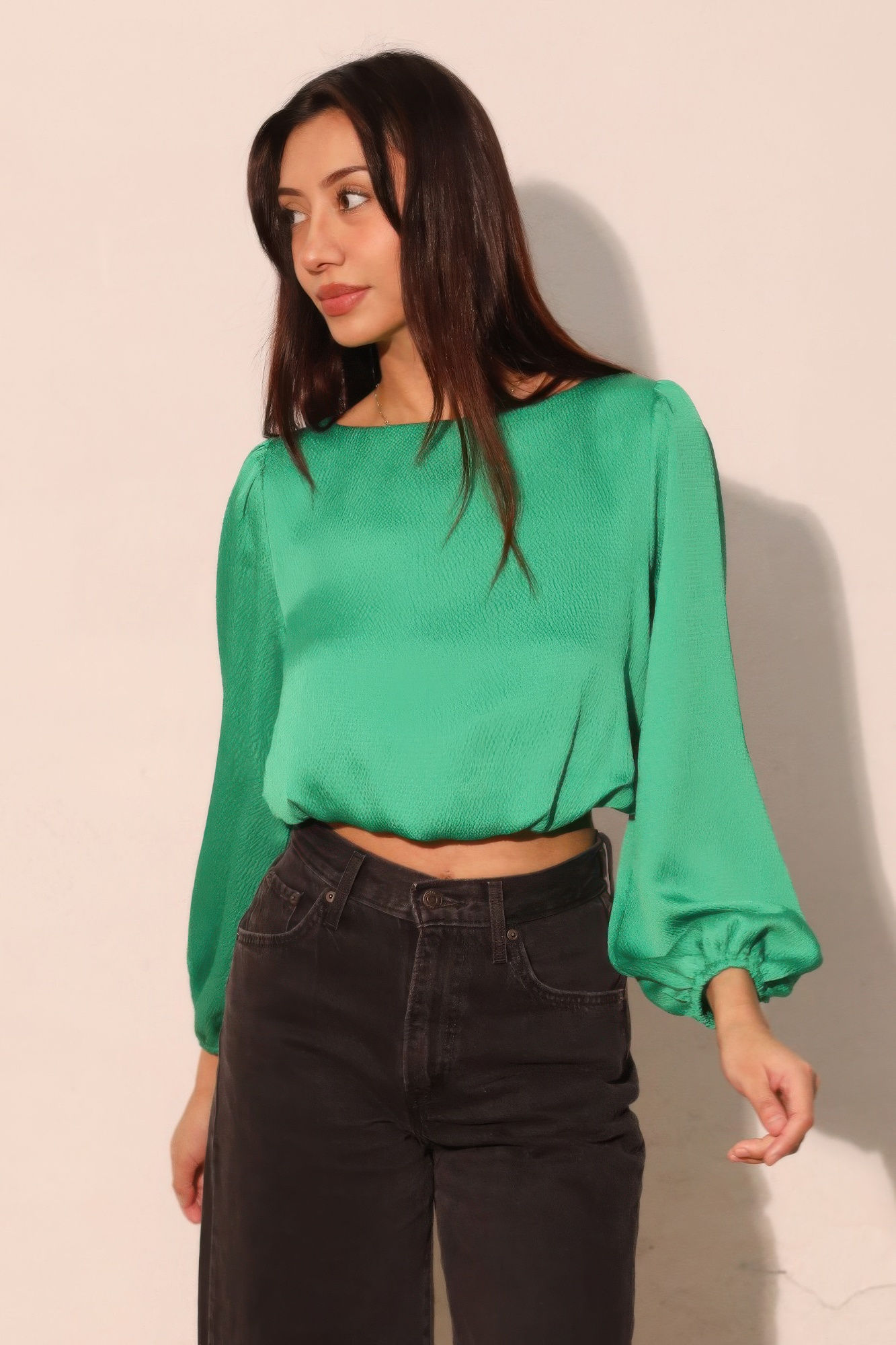 Hammered Satin Long Sleeve Crop Top