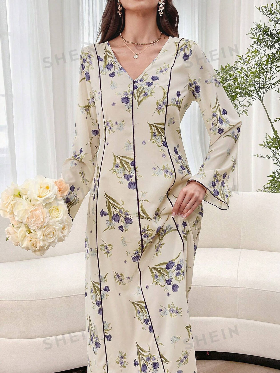 Thumbnail: SHEIN Najma Women's Elegant Floral Printed Bell Sleeve Long Dress, Spring/Summe