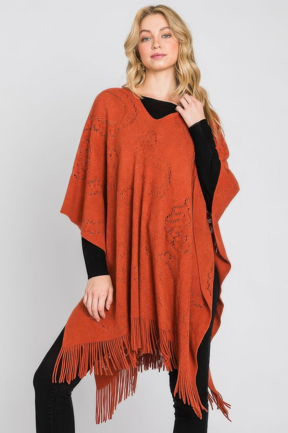 Thumbnail: Paisley Pattern Fringe Poncho